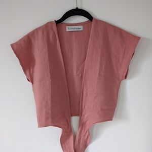 Linen Tie Front Crop Top